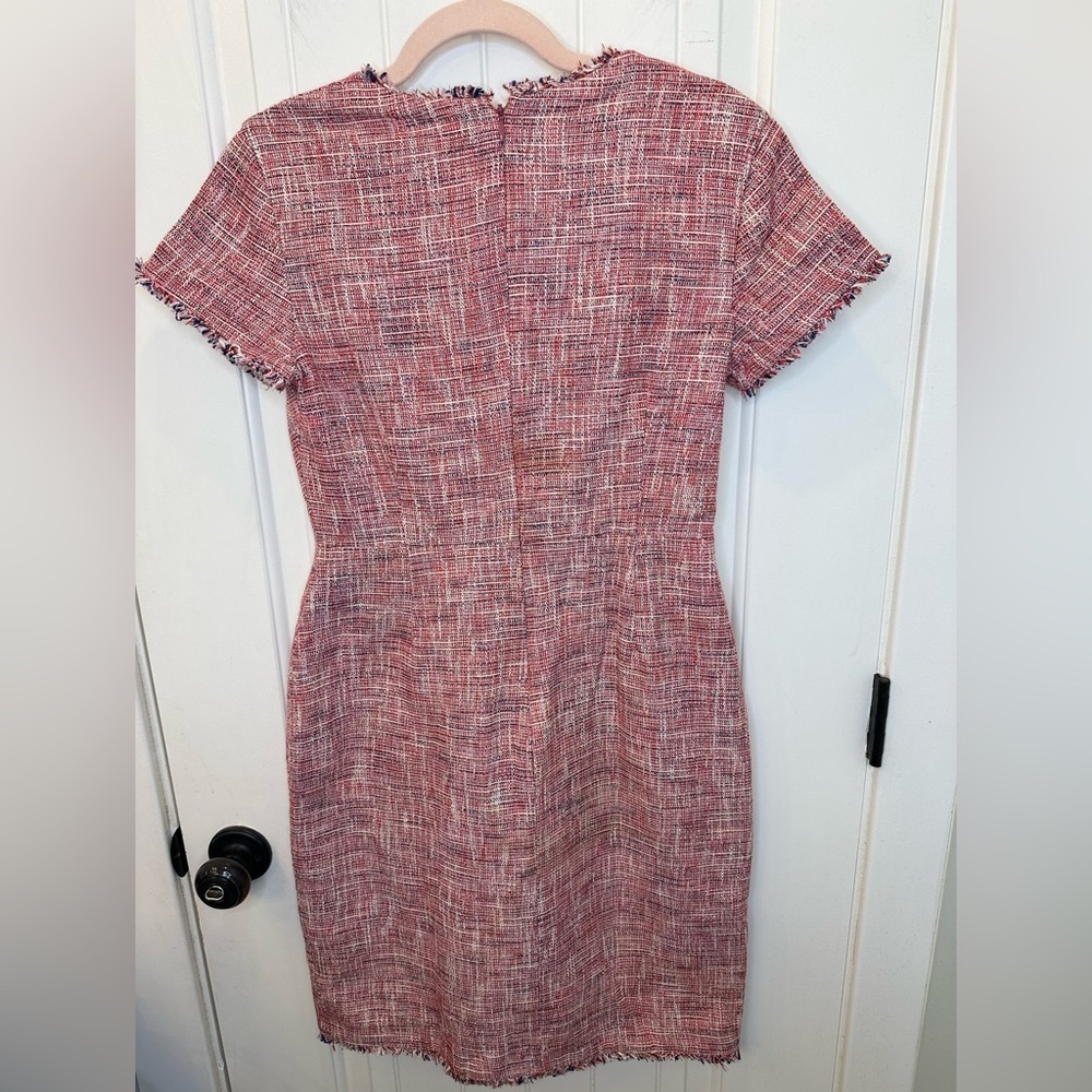 Banana Republic Pink Tweed Fringed Faux Wrap Sheath Dress 8P - Picture 8 of 8